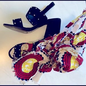 Black sandals with silver dots